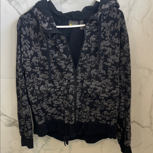 Zella Tops - Zella Black & Gray Printed Utility Zip Hoodie Jacket